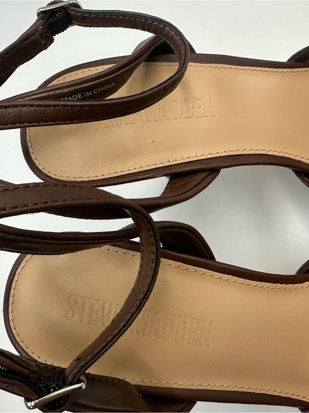 Steve Madden Alliance-M Brown Leather Mesh Heel Womens 10M Ankle Strap Cushion - Picture 5 of 12